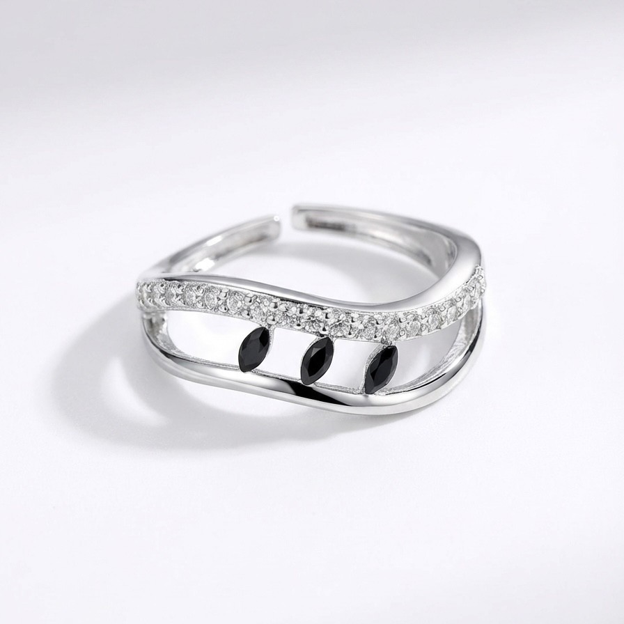 Silver Plated Stainless Steel Luxury Ring Adjustable- NON TARNISH BOND (205)