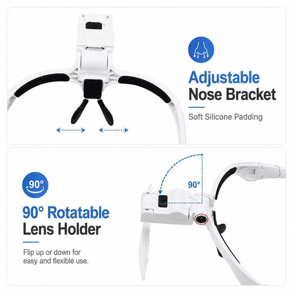 1.0X-3.5X Magnifying Glasses Lighted Headband Magnifier Glass for Crafts Jewelry