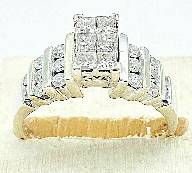 14K White Gold 1.00 Ct Princess Cut/Round Diamond Engagement Size 9 Ring