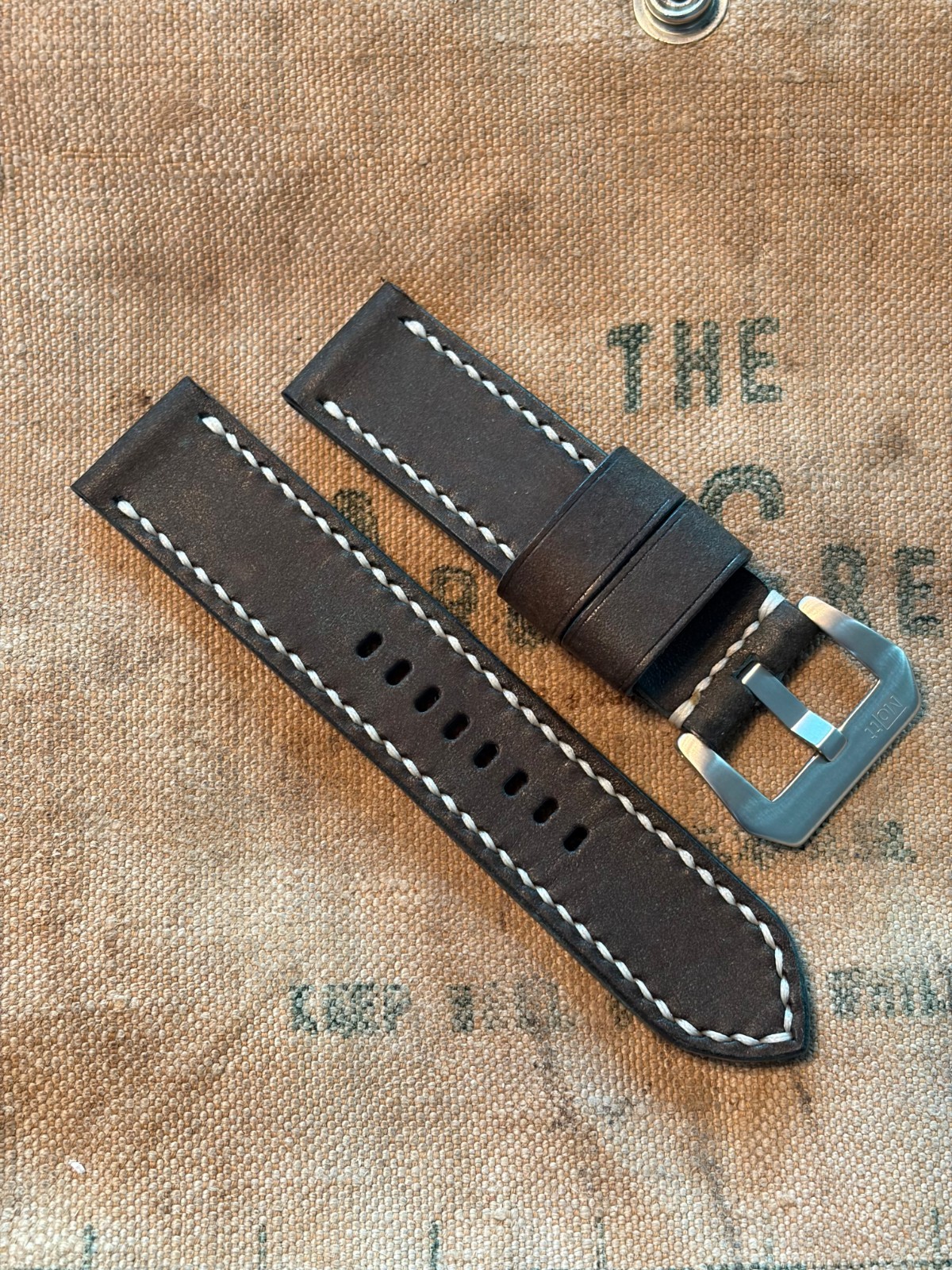 24mm Dark Blue Abyss Habana Handmade Leather Watch Strap Cream Panerai 85/135