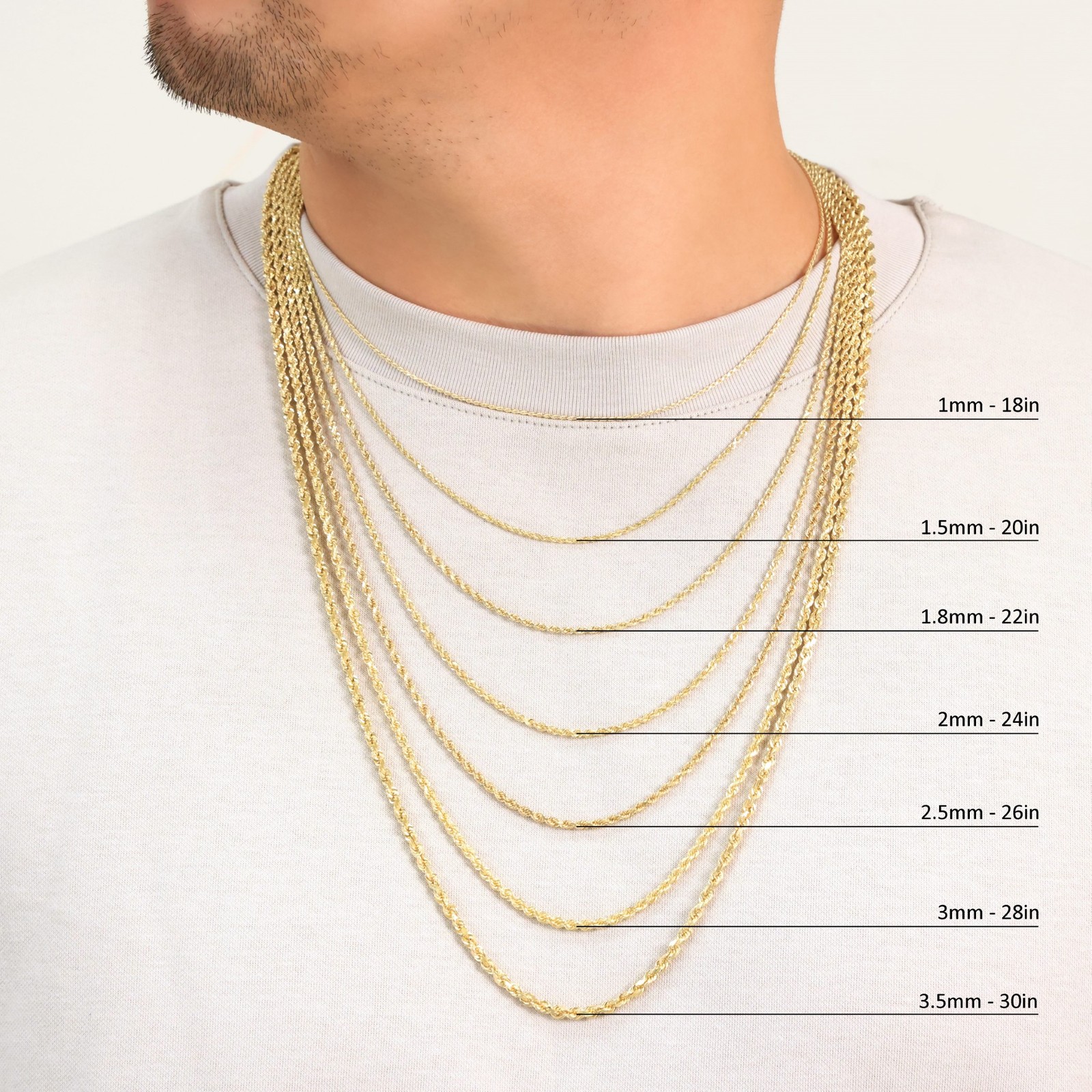 14K Yellow Gold Solid Rope Chain Necklace Bracelet 1mm-10mm Mens Women (7″- 30″)