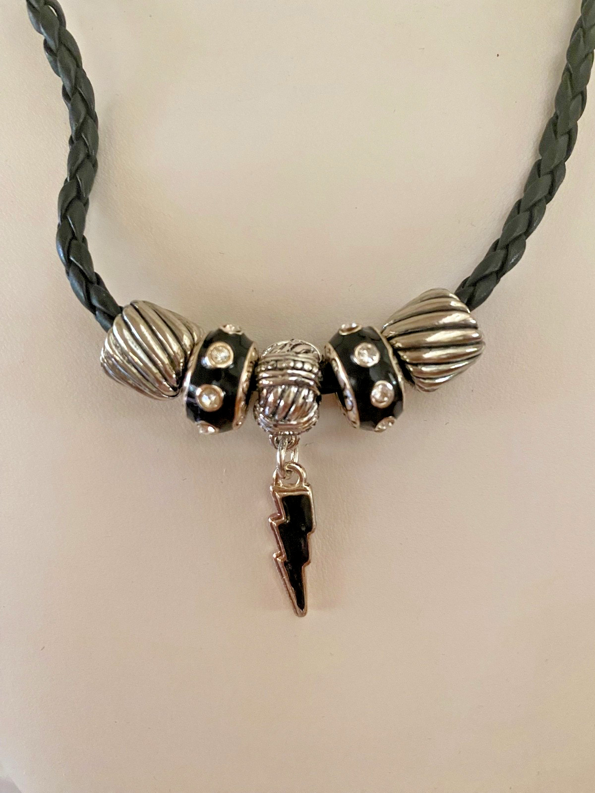 Brighton Silver Black Lightning Bolt Necklace Enamel Crystal Charm JewelryUnisex