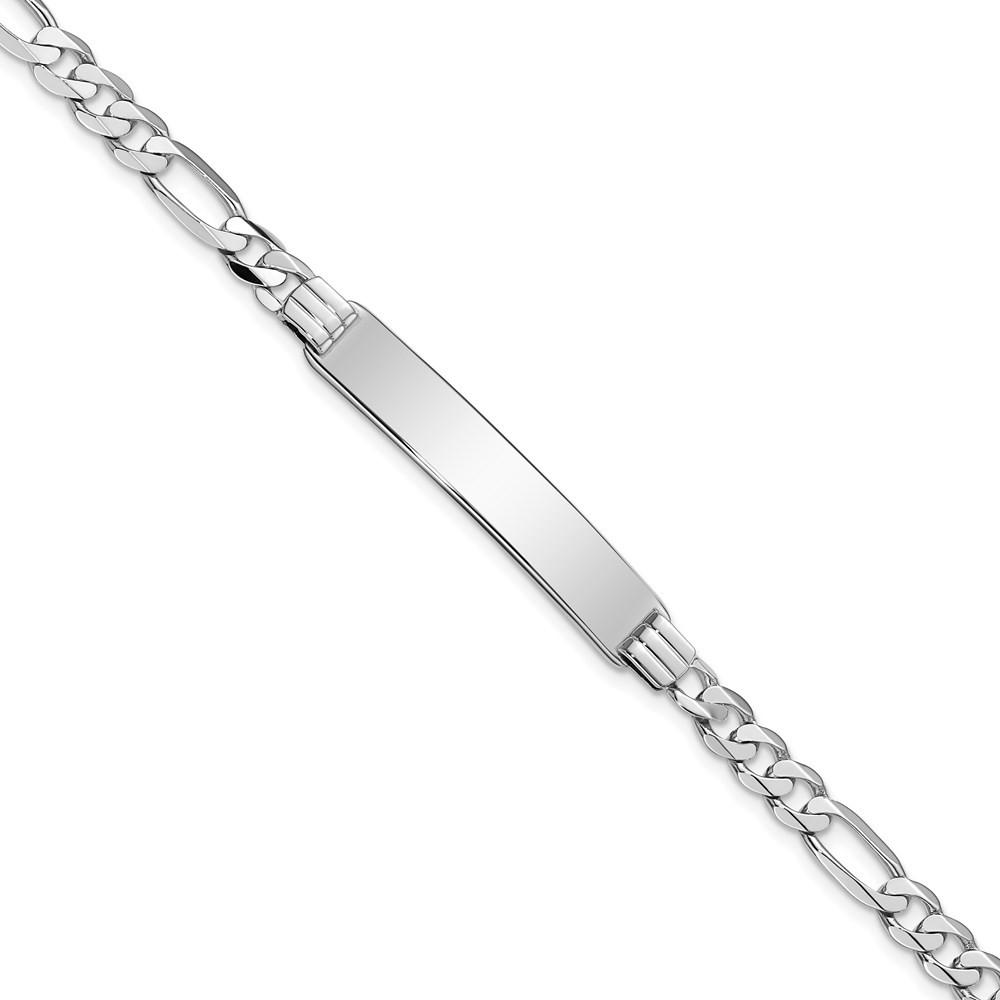 14k White Gold Solid Chain/Plate Figaro Link 33.5x7mm Plate Bracelet 7″