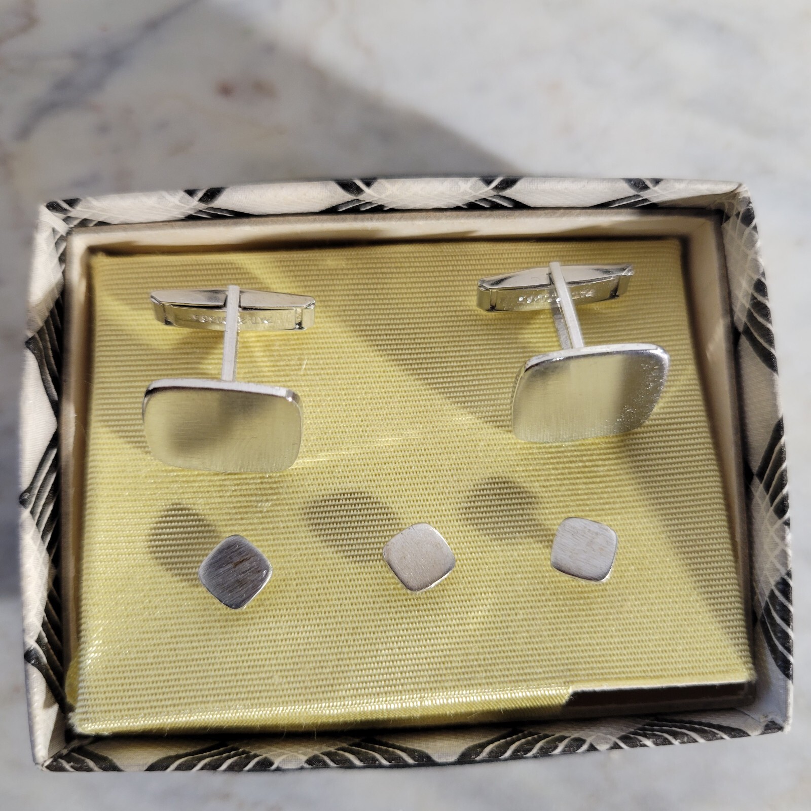 Vintage Silvertone Shiny Brush Matte Square Minimalist Cufflinks And Buttons