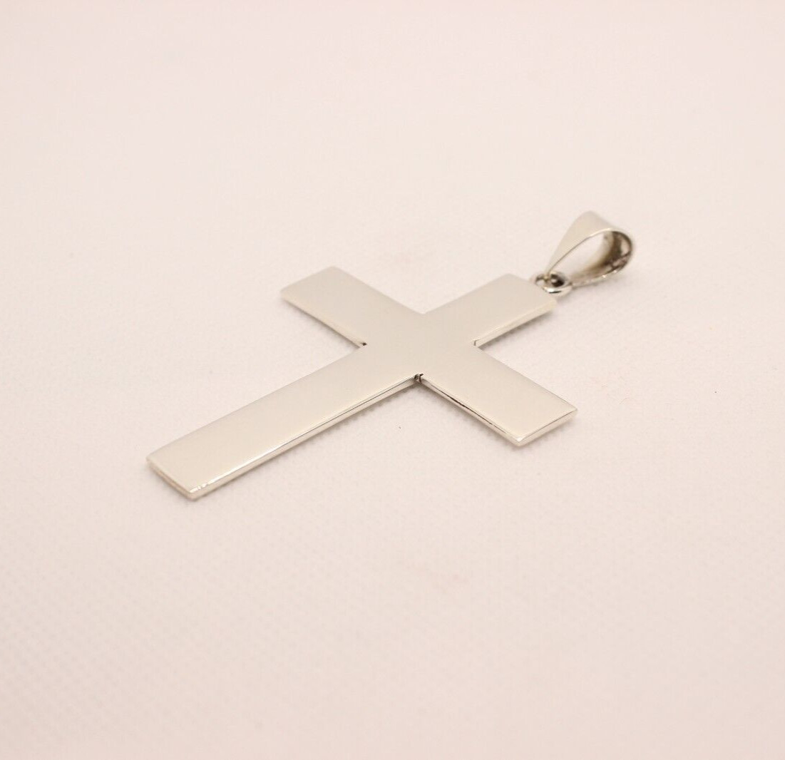 925 Sterling Silver Polished Latin Cross Pendant Simple Large Flat 2.4 inch tall