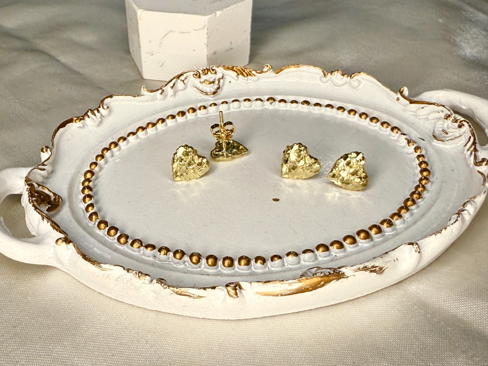 10K Real Solid Yellow Gold Heart Nugget Earrings