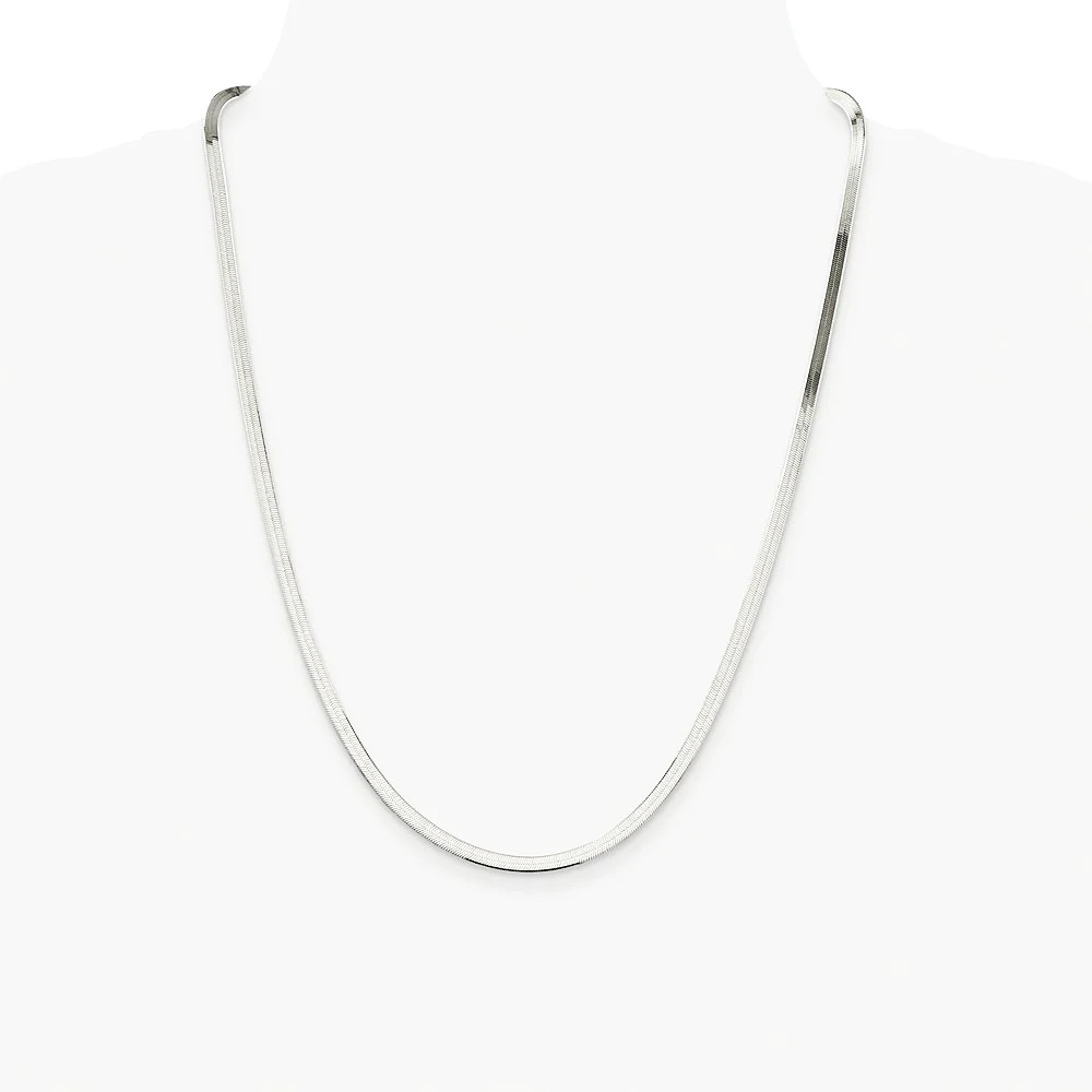Sterling Silver Rhodium-Plated 3.5mm Magic Herringbone Chain Necklace 16″-24″
