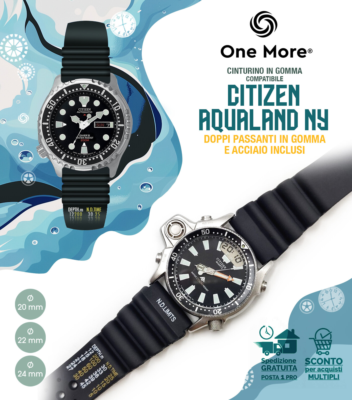 Cinturino gomma citizen promaster aqualand ny seiko nd limits 20 22 24 mm sub