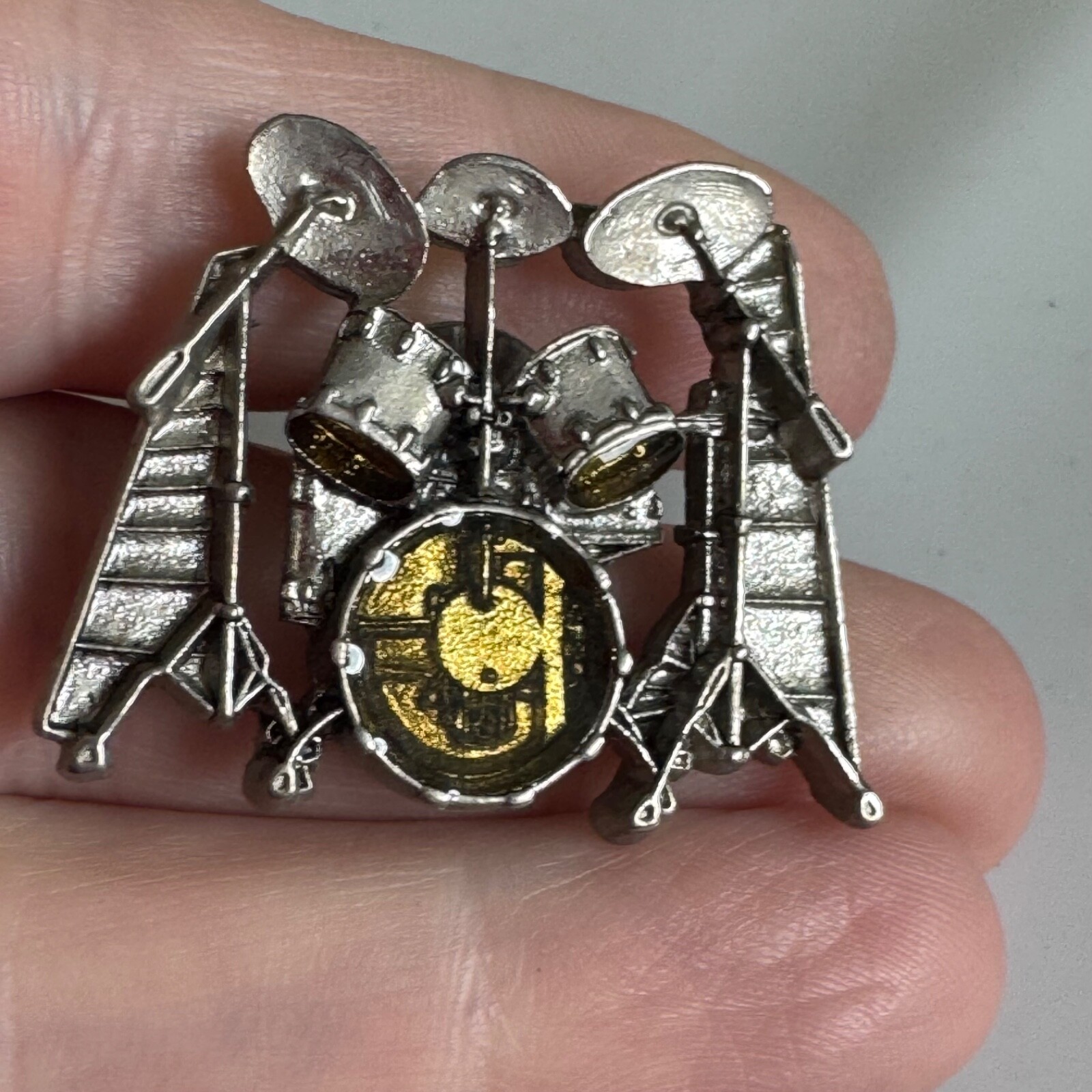 Future Primitive Drum Set Kit Brooch Pin Silver Tone Drummer Musician Badge