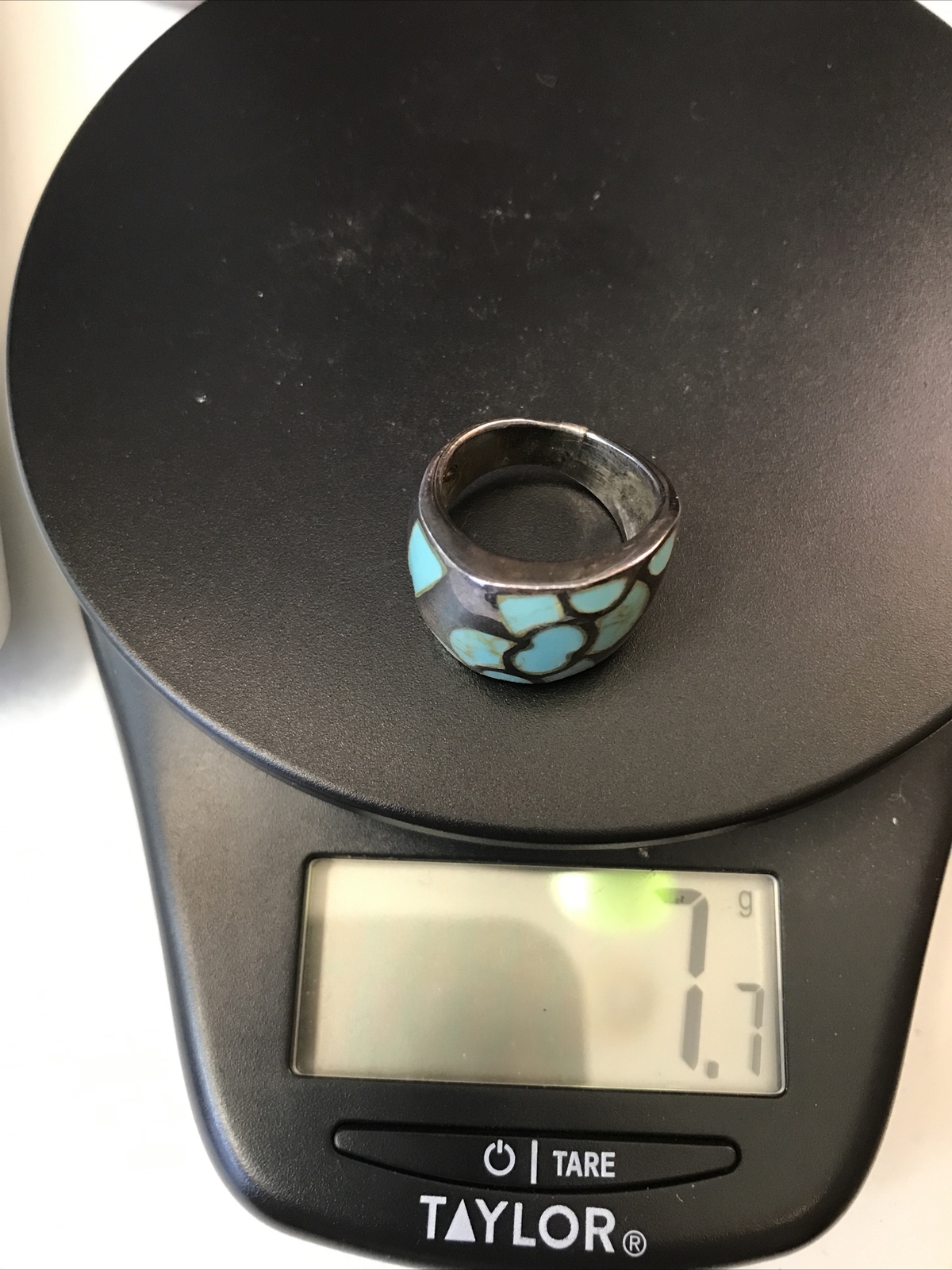 Vintage Native American Sterling Silver Makers Marked Turquoise Ring sz 5.5