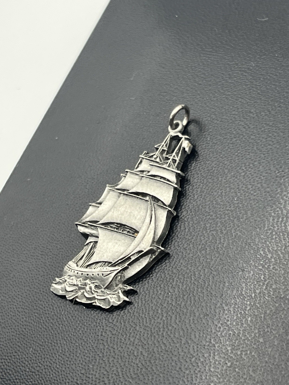 Tall pirate ship silver tone nautical sail boat pendant for necklace vintage