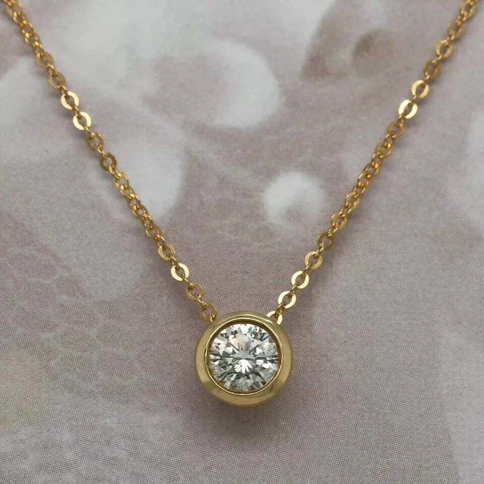 14K Yellow Gold Over 0.50Ct Round Cut Lab Created Diamond Solitaire Pendant 5MM