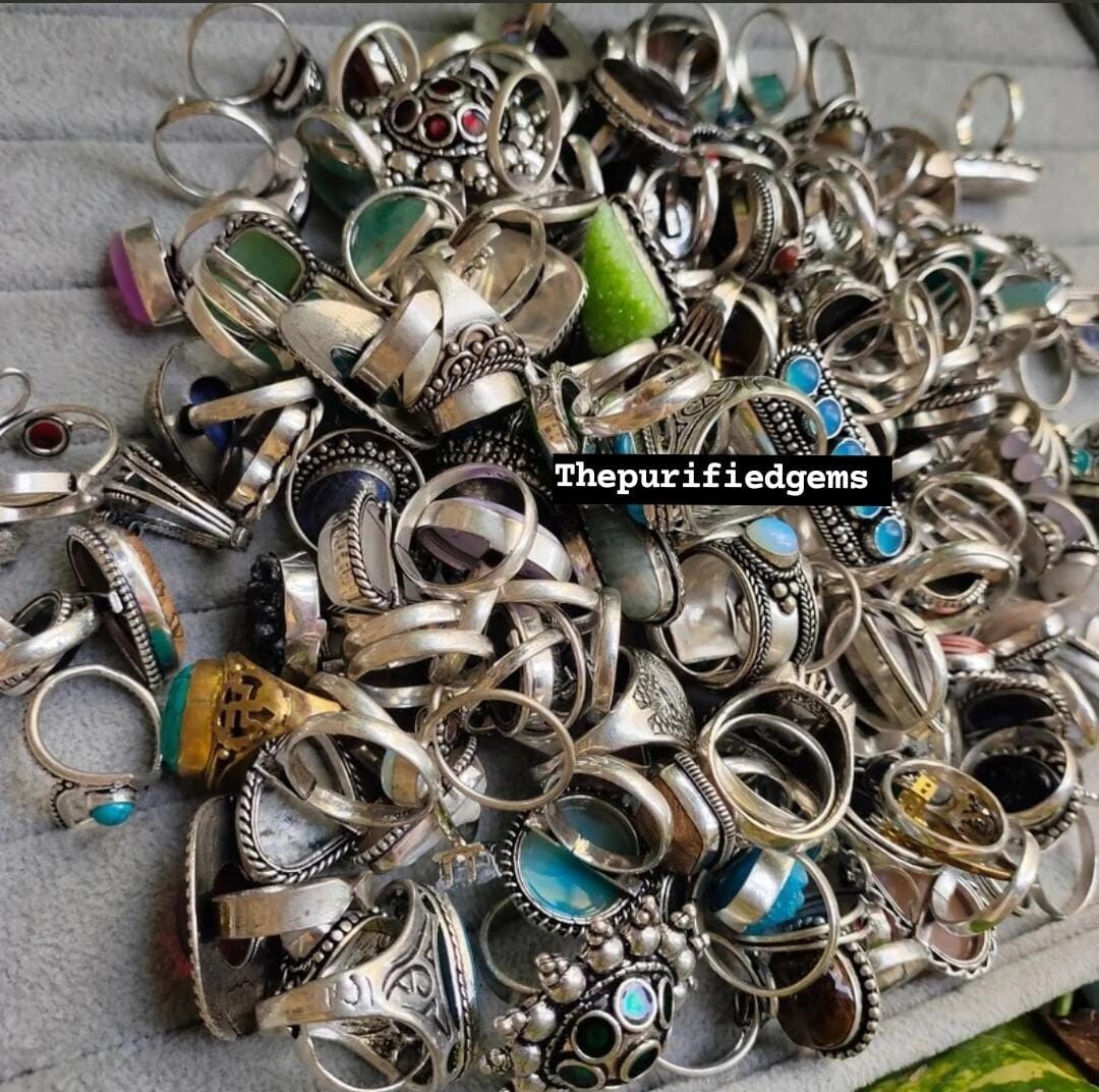 75 Pcs Natural Mix Gemstone Rings Lot/ Vintage Style Ring / Statement Rings Lot~