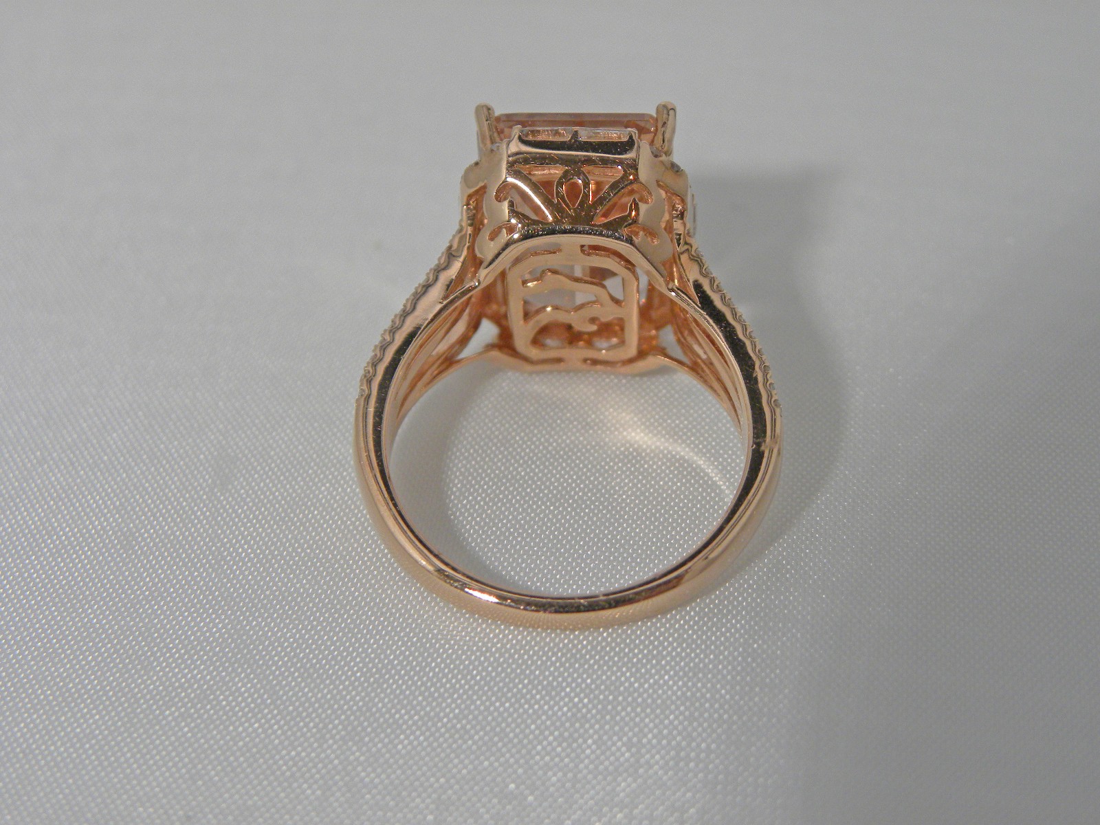 Estate 14K Rose Gold Large Kunzite & Diamond Ring