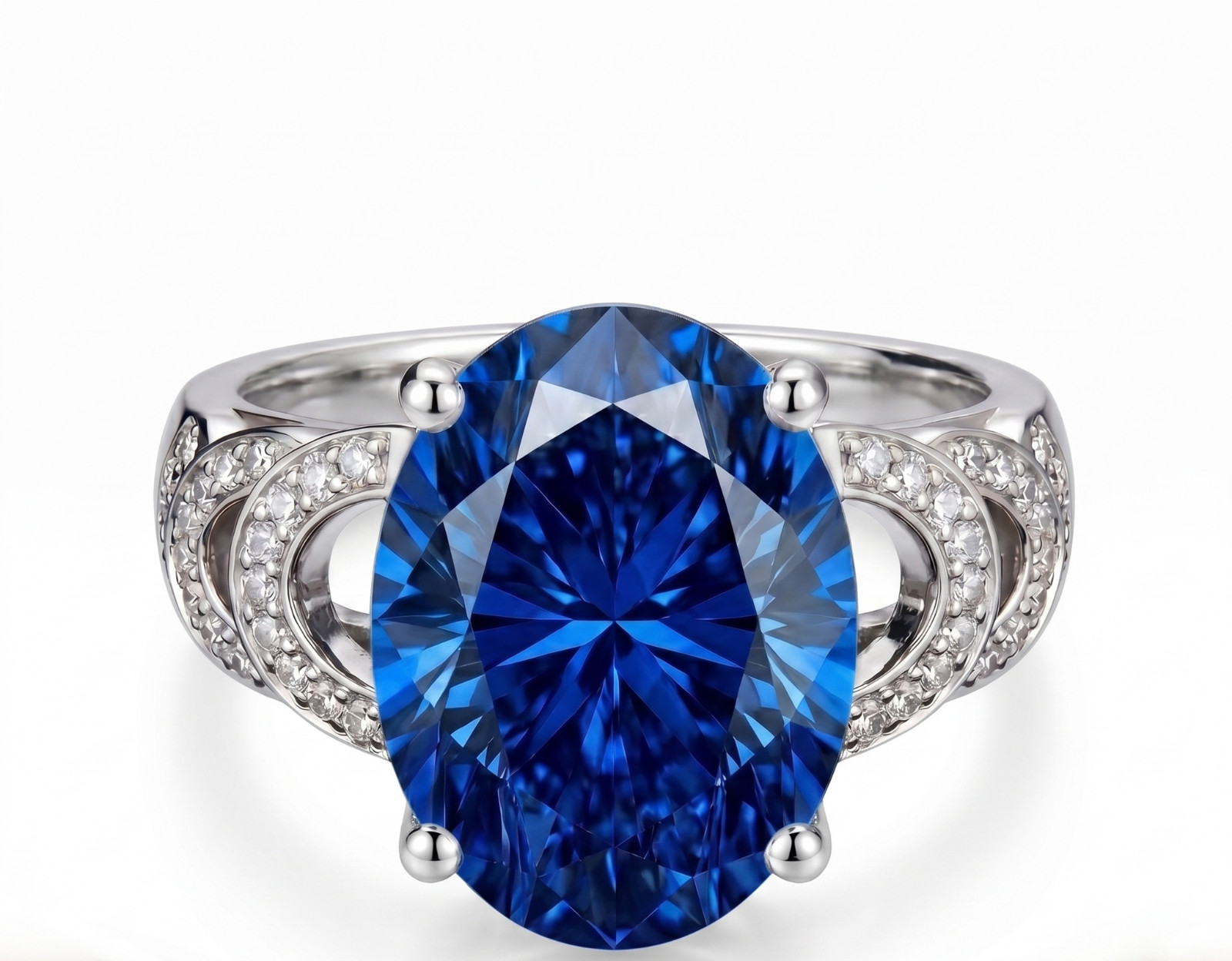 7.00 Ct Certified Oval Cut Blue Natural Diamond Ring VVS1 White Gold Finish