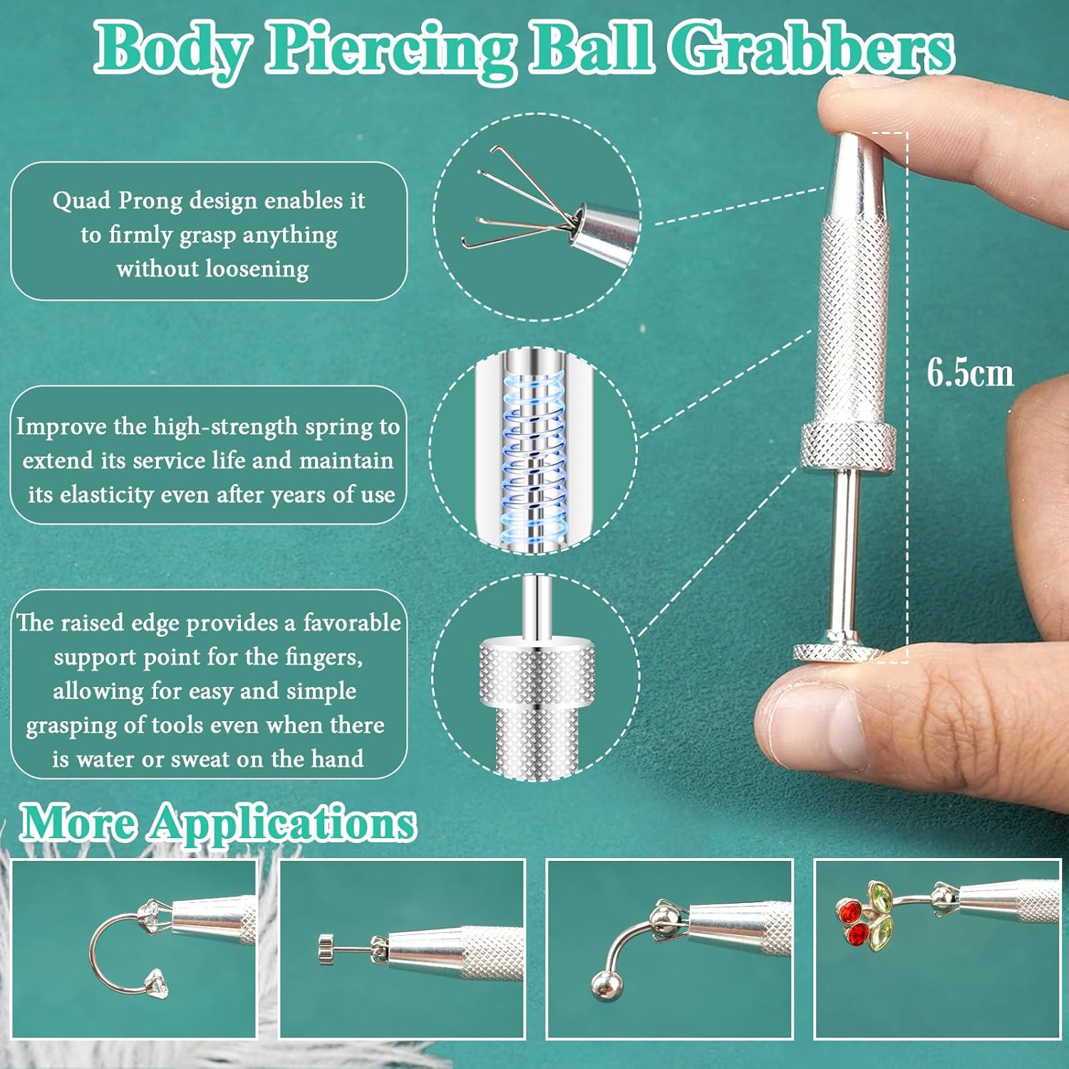 Anti Slip Piercing Ball Grabber Tool 4 Claw Jewelry Picker Stainless Steel Tool