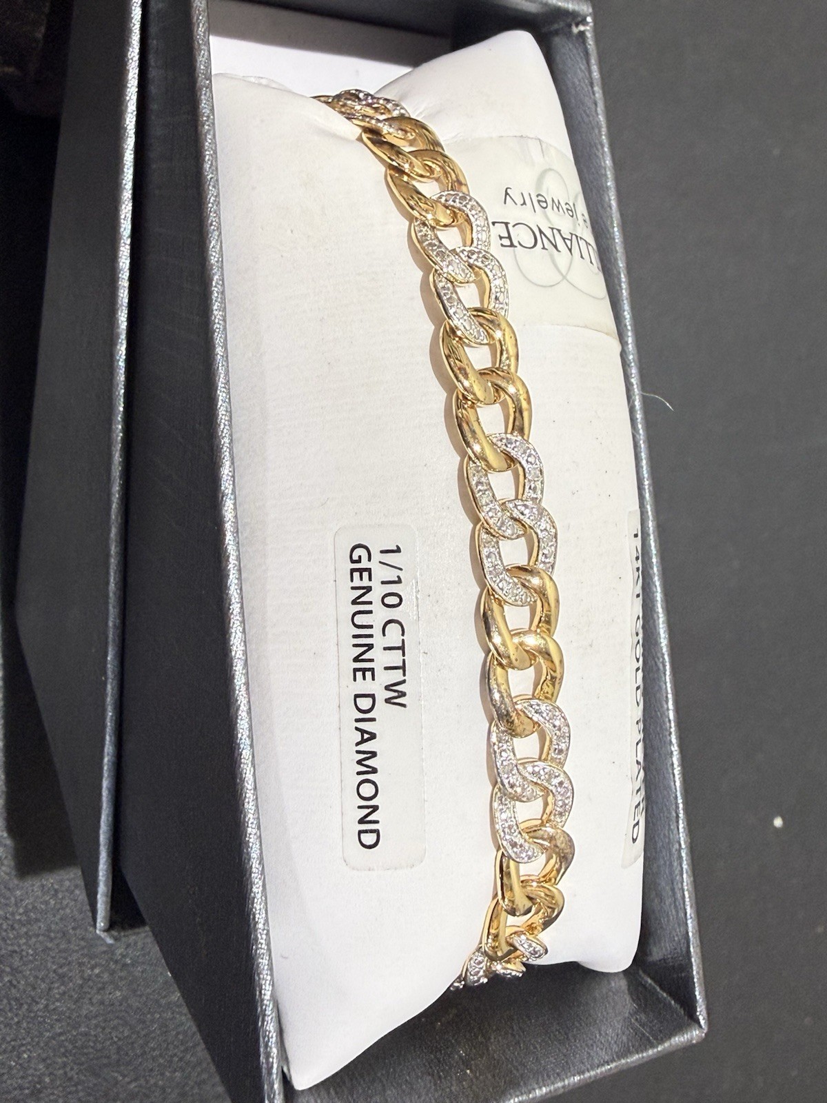 Brilliance Fine Jewelry 925 14K Gold Plated 1/10ctw Diamond Curb Bracelet