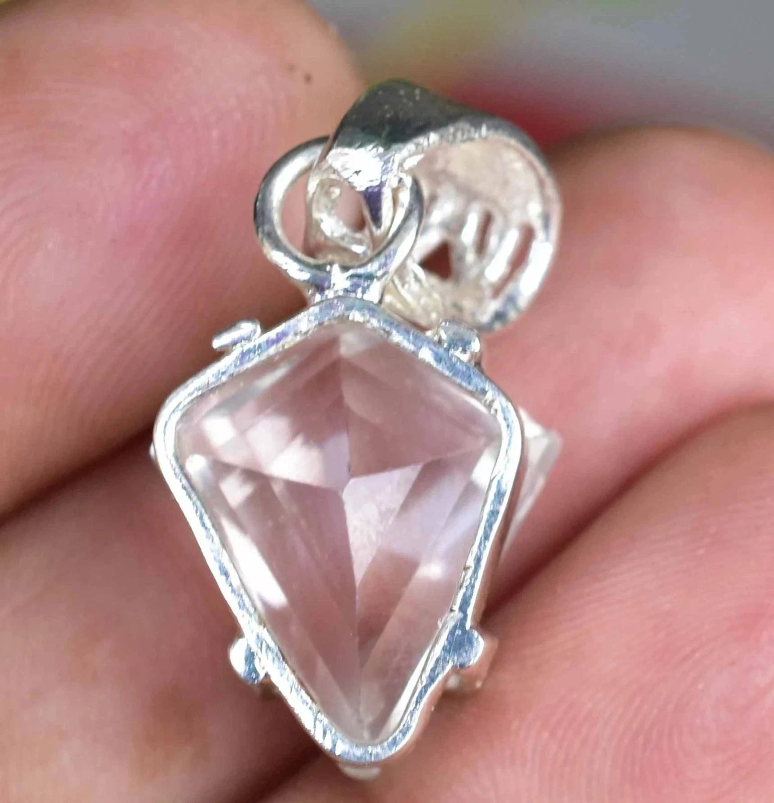 Natural Certified 23.75 CT White Sapphire Fancy Cut Jewelry Pendant 925 Silver