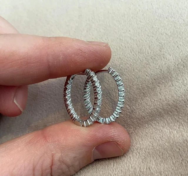 Cluster 2.00Ct Lab Grown Diamond Hugie Hoop Earrings 14K White Gold Plated