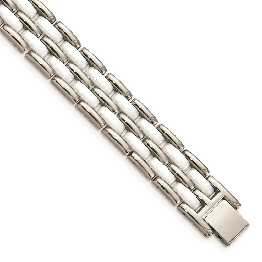 Stainless Steel Double Row White Ceramic 8.25in Bracelet