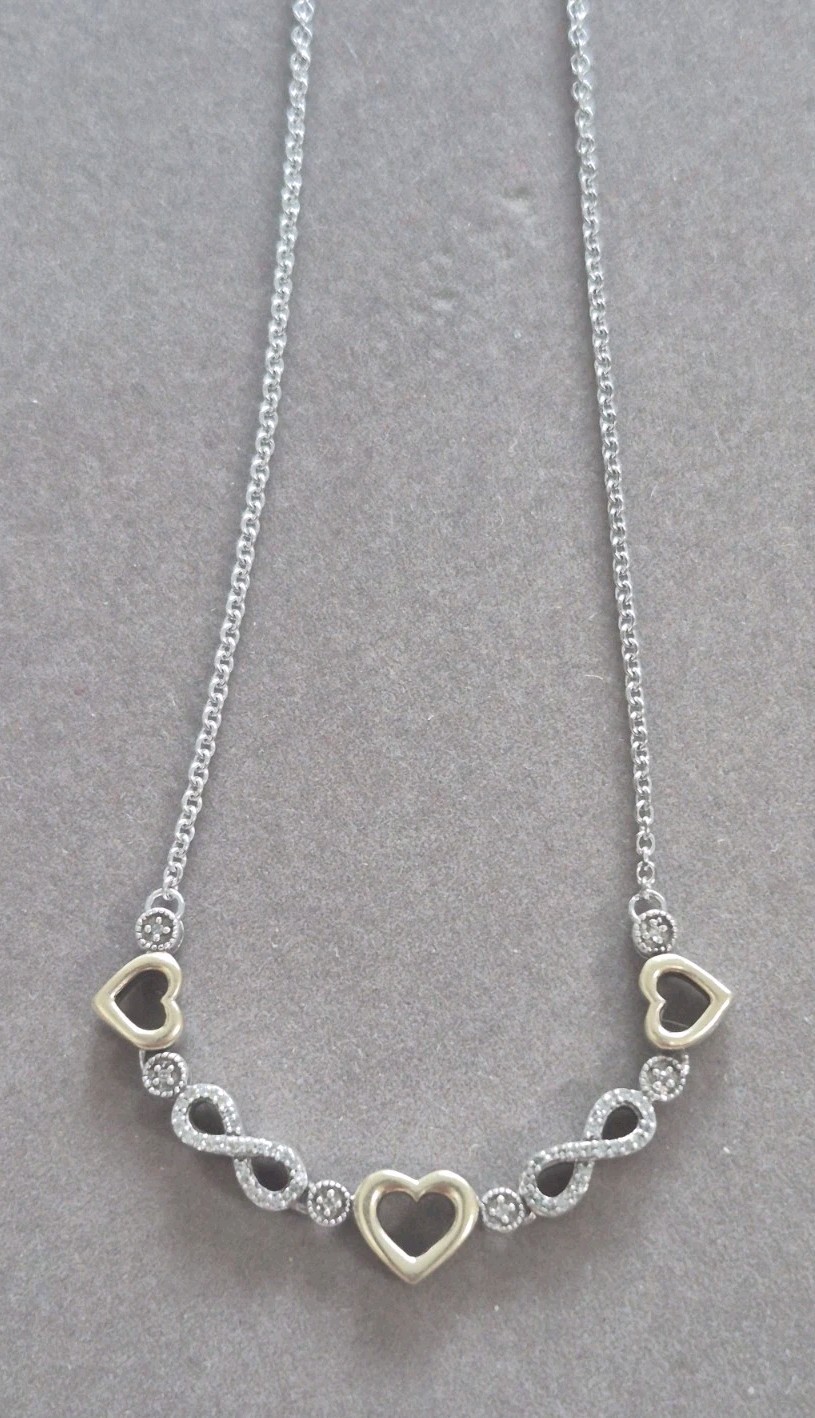 Jane Seymour sterling silver 10k gold triple heart diamond chip necklace