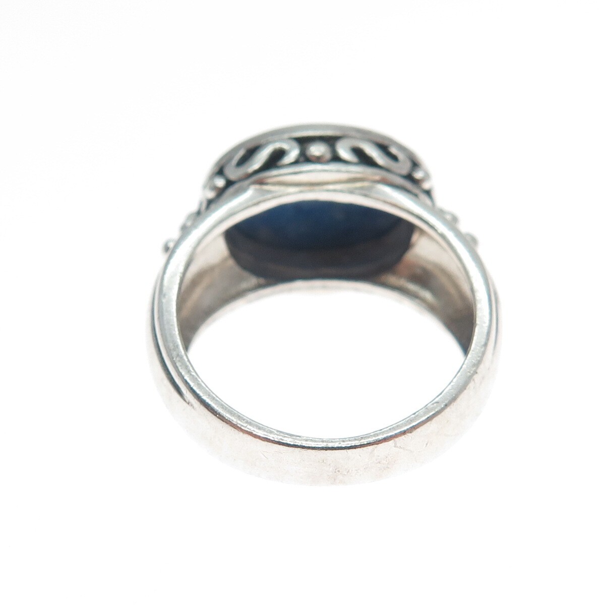 925 Sterling Silver Vintage Real Lapis Lazuli Gem Beaded Swirl Ring Size 7.25