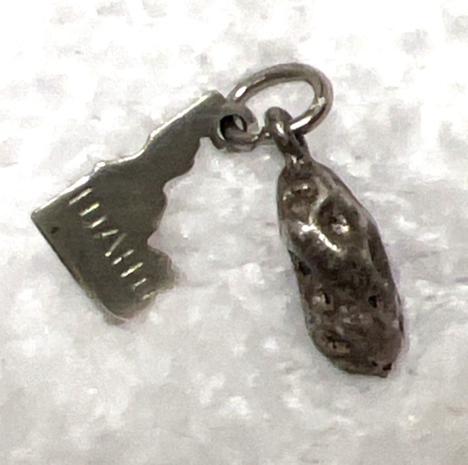 Vintage Miniature Figural State of Idaho and Russet Potato Charms