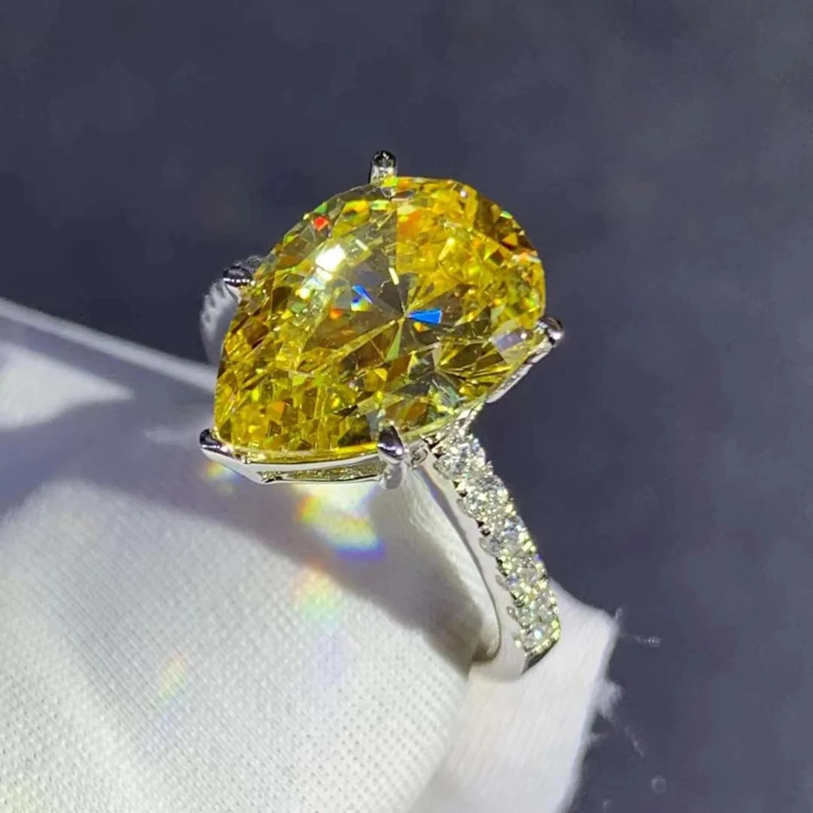 6.50 Ct Pear Cut Natural Yellow Sapphire & Diamond Wedding Ring 14K White Gold 8