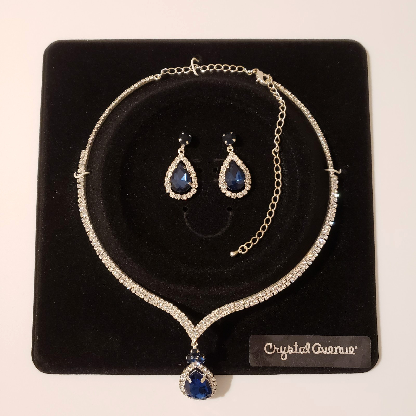 Crystal Avenue Necklace and Earrings Blue Stone Sapphire Jewelry Set Costume