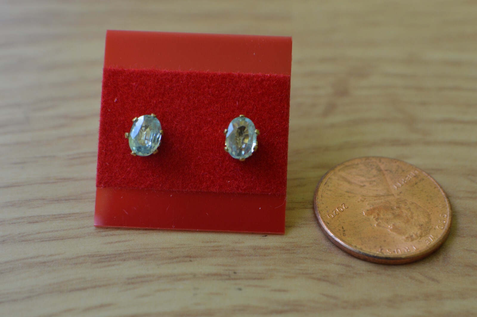 0.82ct Blue Zircon Solitaire Earrings 14K YG over Sterling Silver 6x4mm VVS