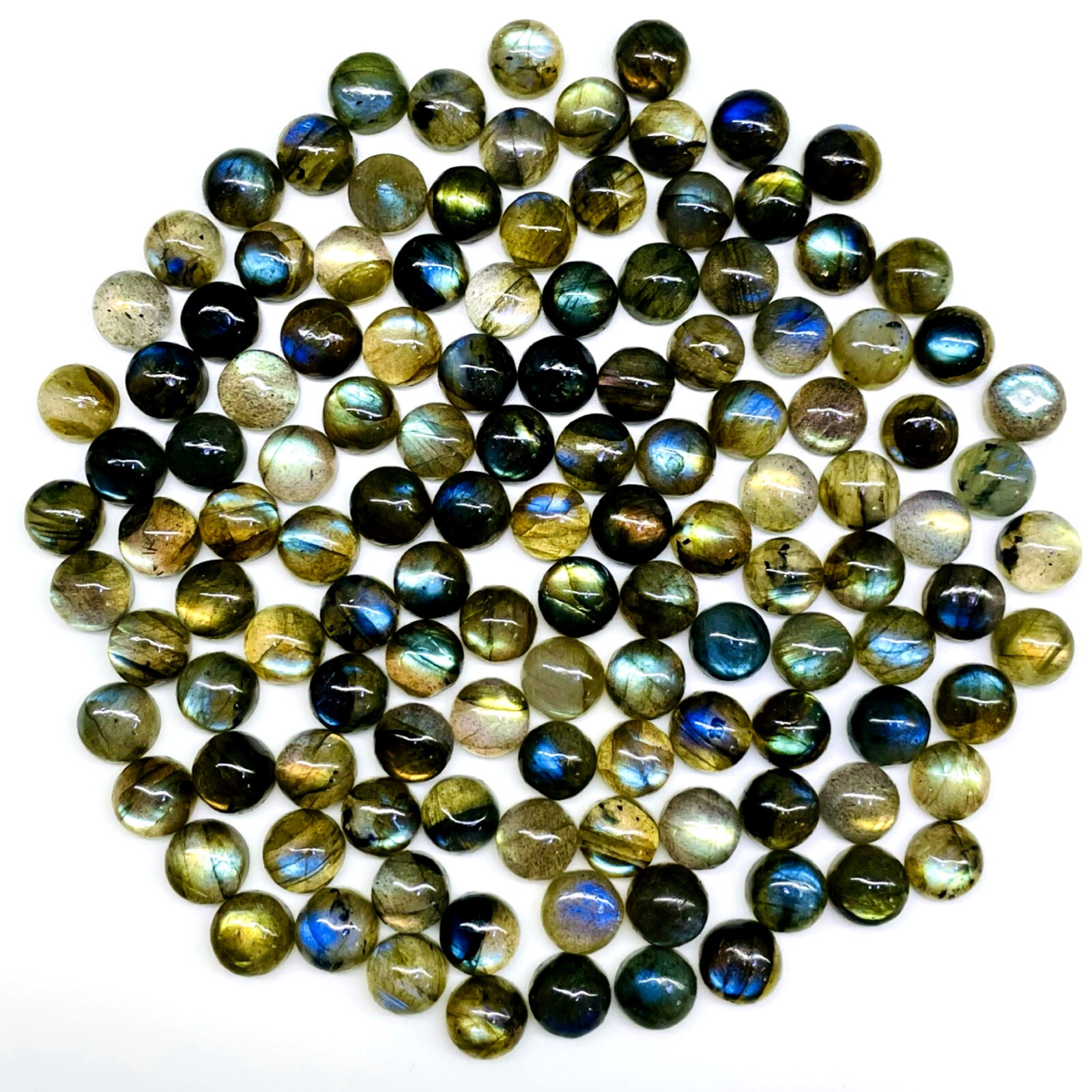 60 Pcs Natural Labradorite 7mm Round Flashy Loose Untreated Cabochon Gemstones