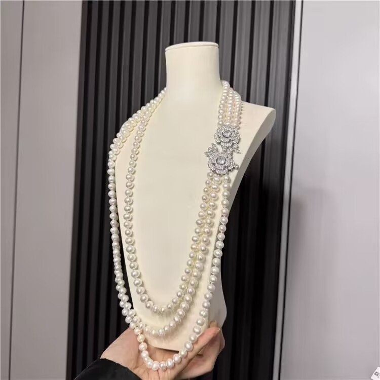 gorgeous 8-9mm south sea white pearl necklace 24″26″28″