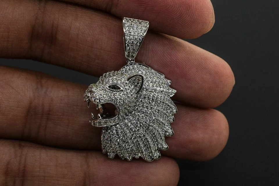 2.20Ct Round Diamond Lion One Side Face Men’s Charm Pendant 14k White Gold Over