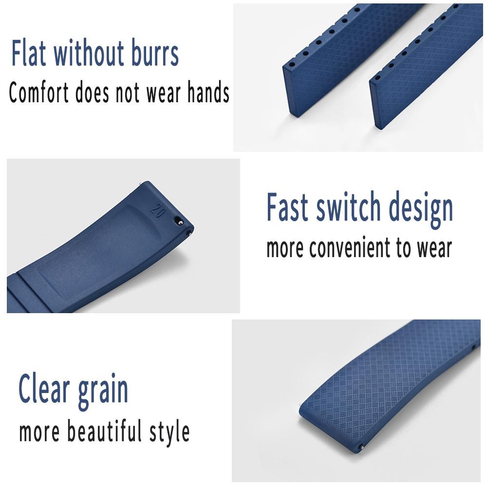 CTS FKM Rubber Watch Strap 18mm 19mm 20mm 22mm Cut To Size Butterfly Buckle
