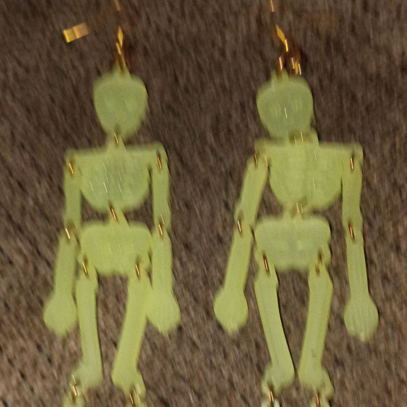 Green Glow in the Dark Skeleton Dangle Drop Hook Earrings for Lobe, Plastic