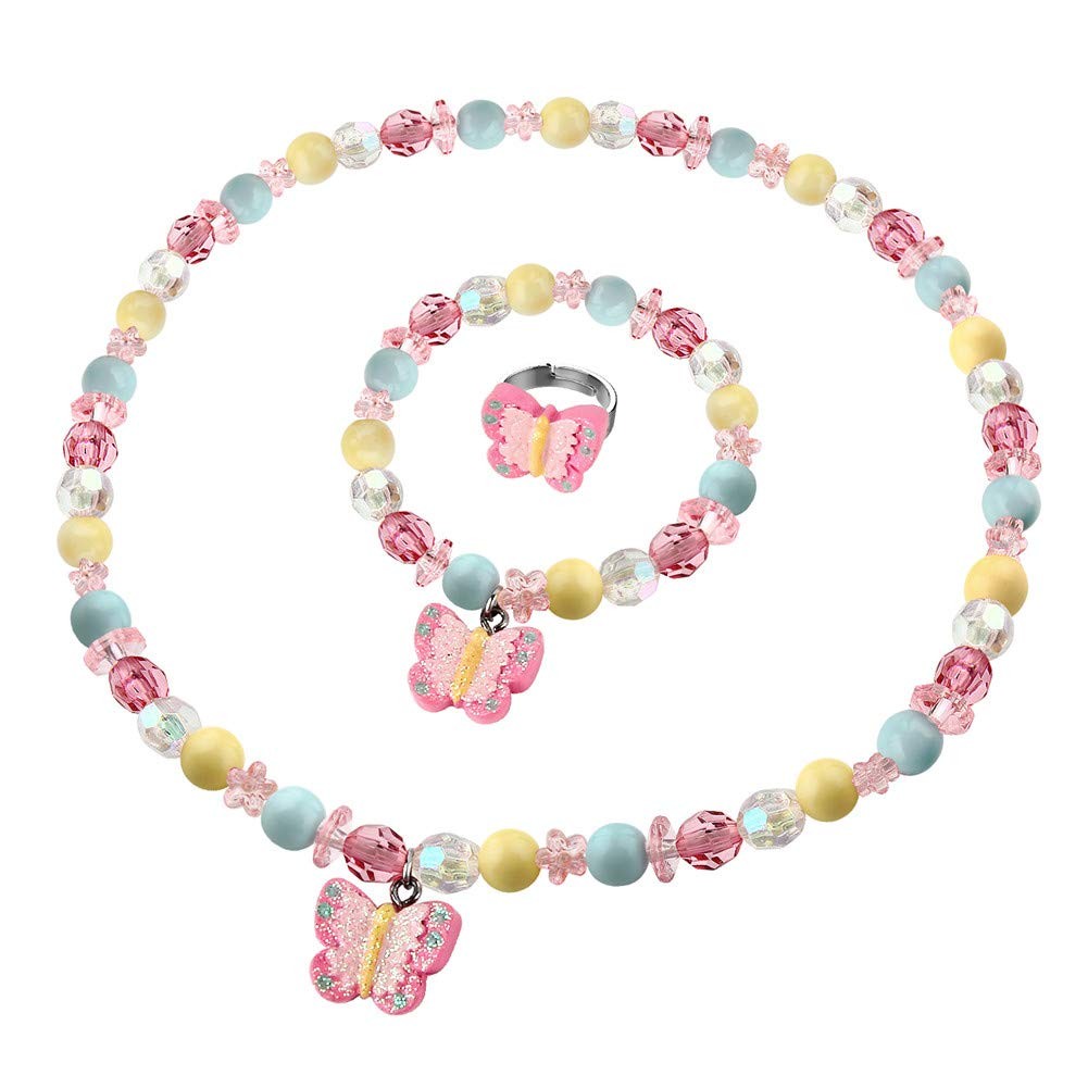 Juego De Collar Y Pulsera Con Collar Elastico De Mariposa Para Nina Pequena,