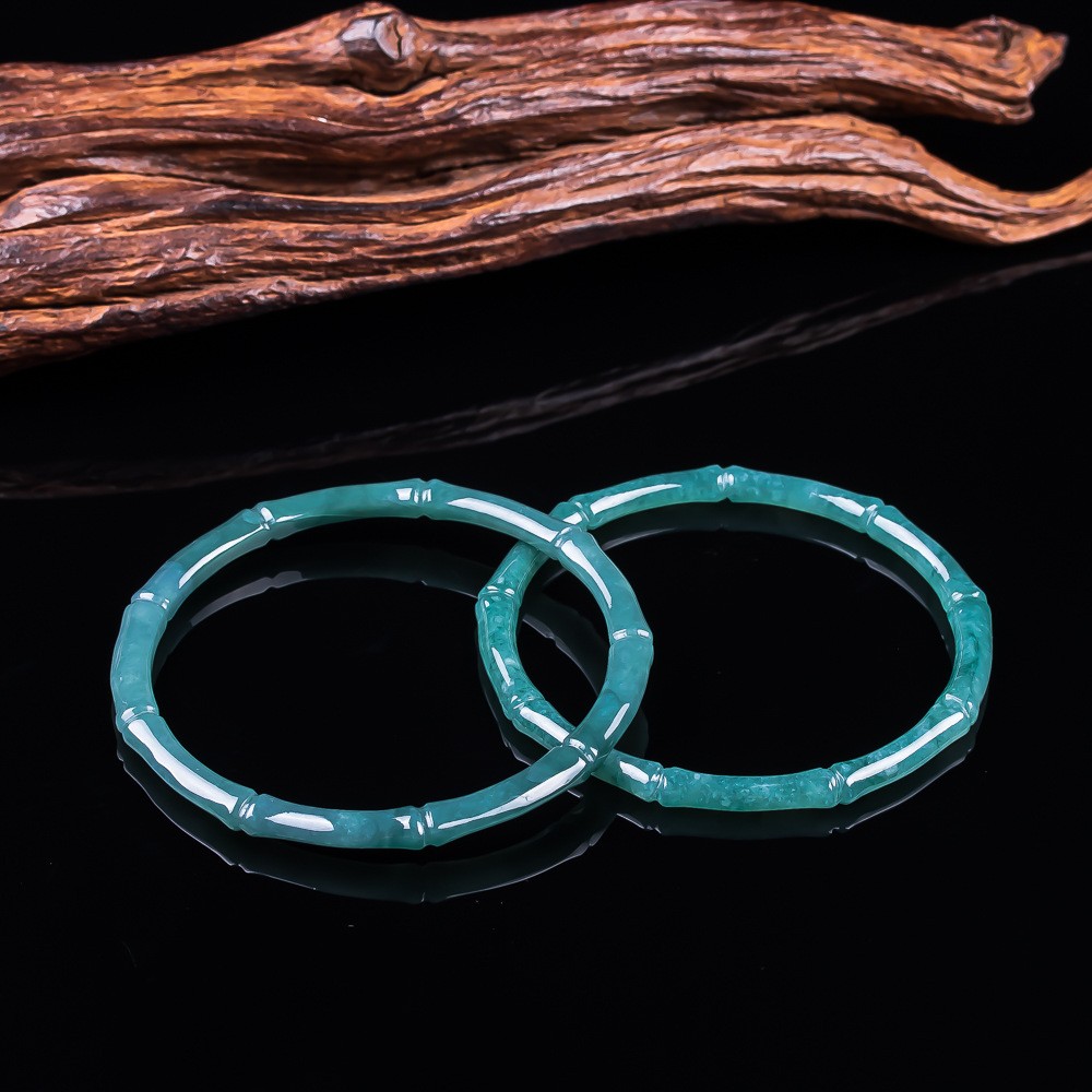 Certified Burma Grade A Natural Blue Jade Jadeite Bracelet Carved Bamboo Bangle