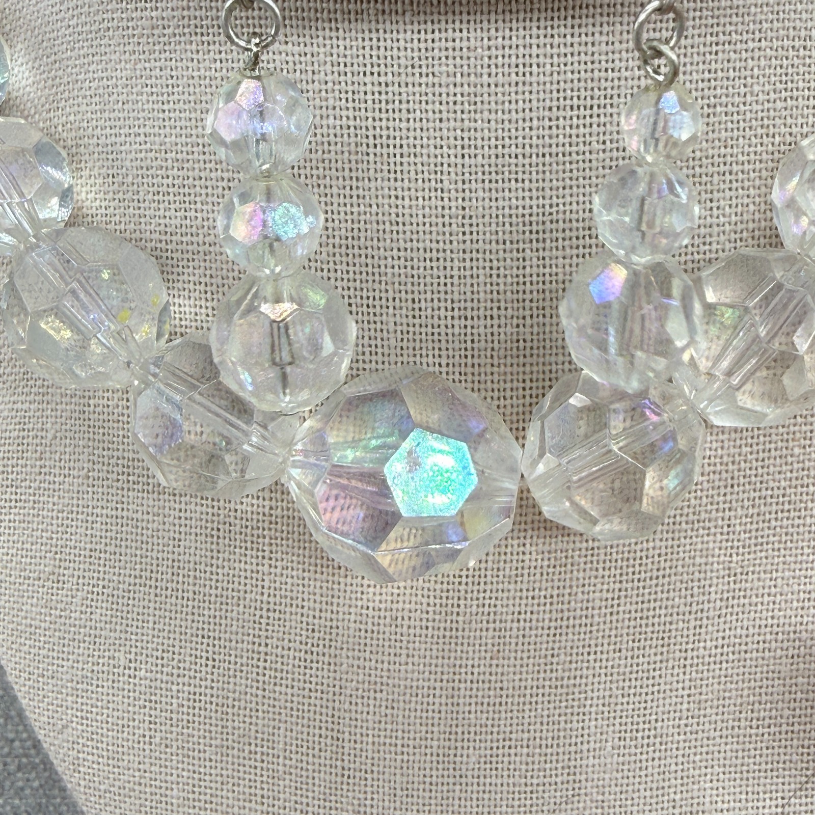 Vintage Necklace Earrings Jewelry Set AB Acrylic Beads Dangle Pierced Earrings