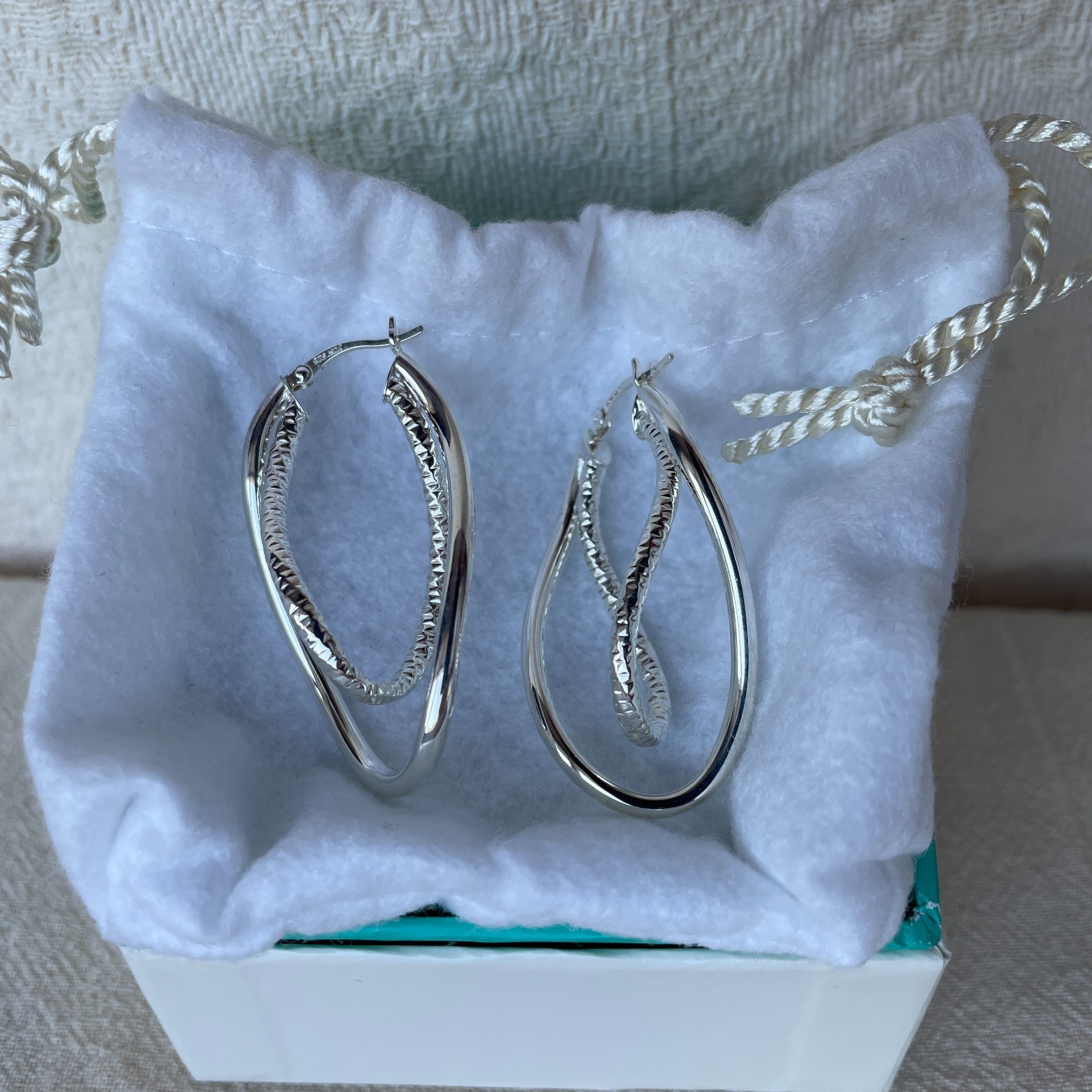 Exquisite Double Twisted Hoop Sterling Silver Earrings, 1-3/4 inch long – NEW!