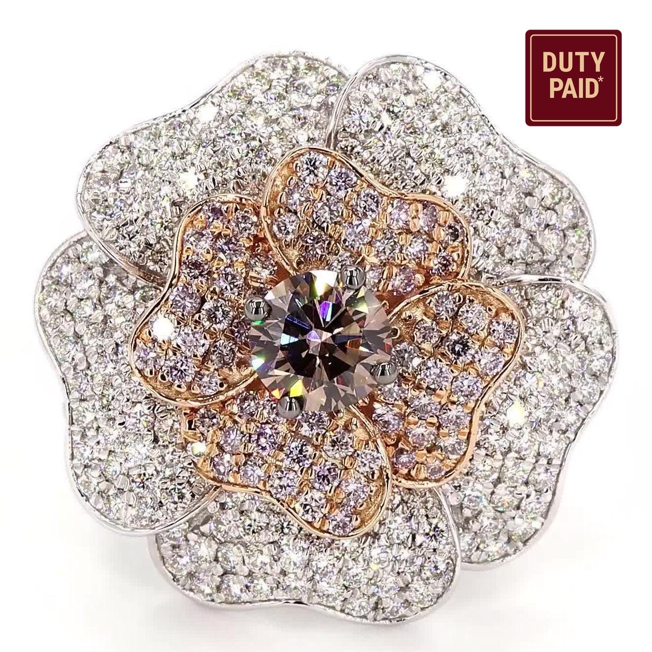 0.90 ct Natural Brown Diamond Floral Bloom Band Ring 18k Solid Gold Pave Floral