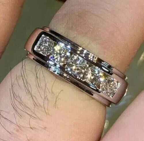 3Ct Round Cut Lab Created Diamond Men’s Wedding Band Ring 14k White Gold Plated