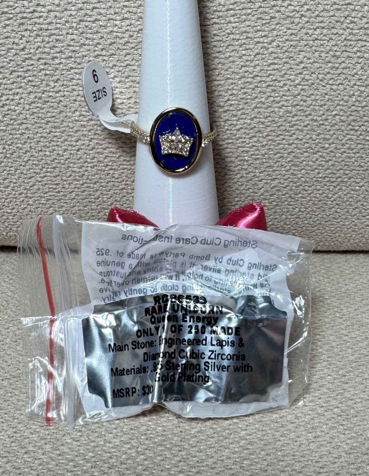 Bomb Party Vermeil UNICORN, “Queen Energy” Blue Lapis on Sterling & Gold, Size 9