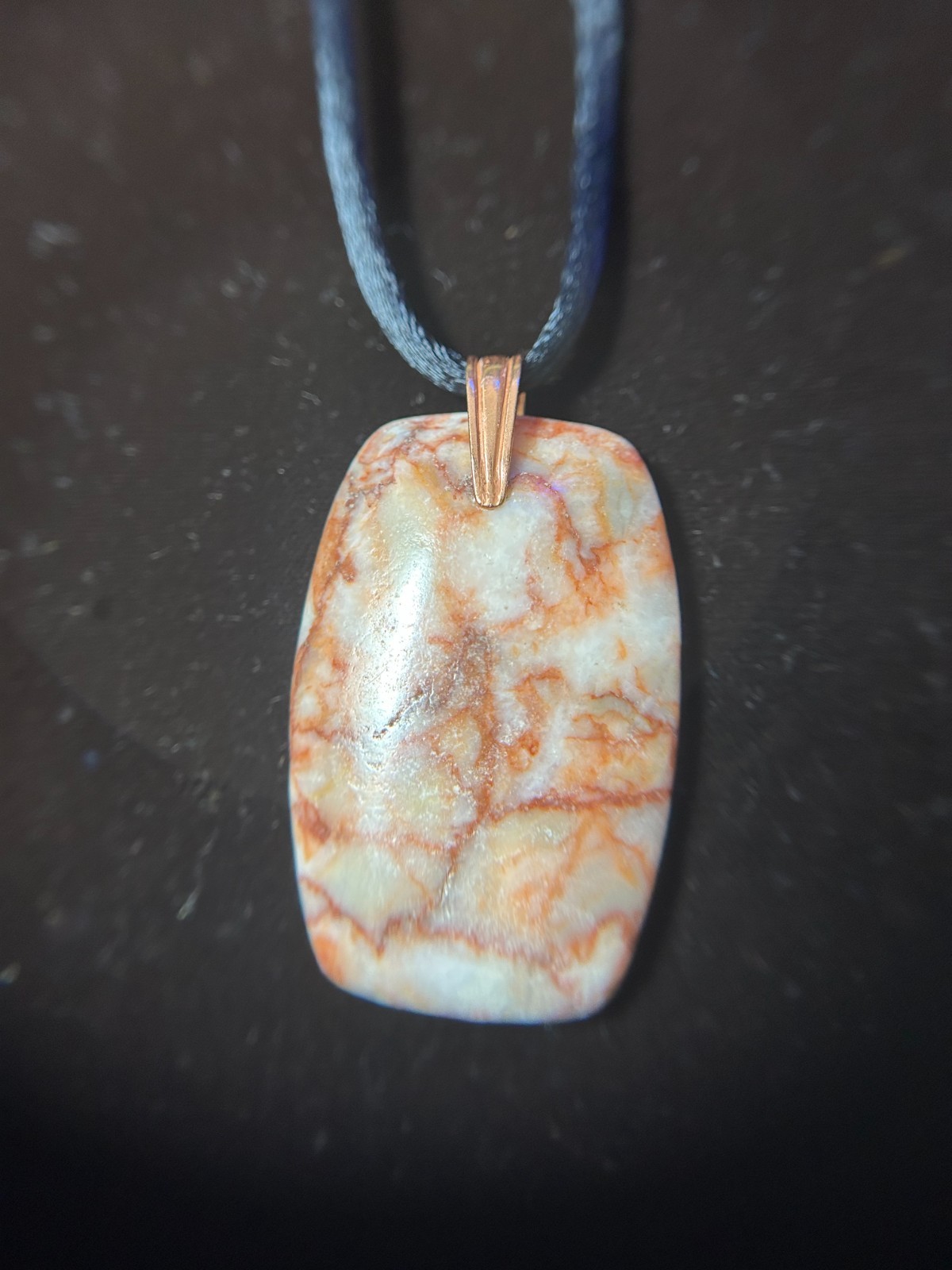 REDLINE MARBLE UNIQUE DROP PENDANT WITH COPPER COLORED BAIL – UNISEX JEWELRY