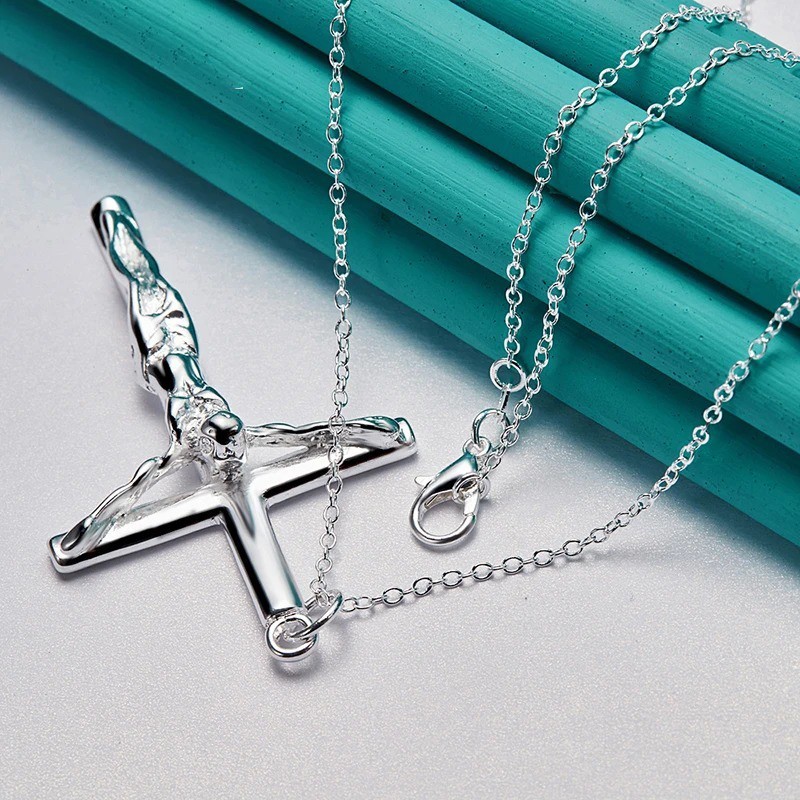 925 Sterling Silver Jesus Cross Pendant Necklace Men Women 16-30 Inch Chain