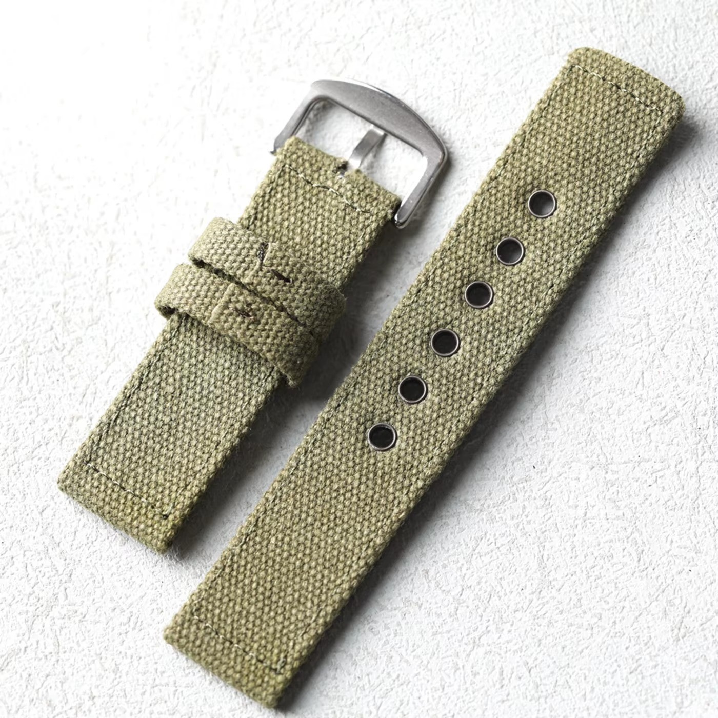 20/22MM/24MM High end durable retro canvas strap black green double-layer thick