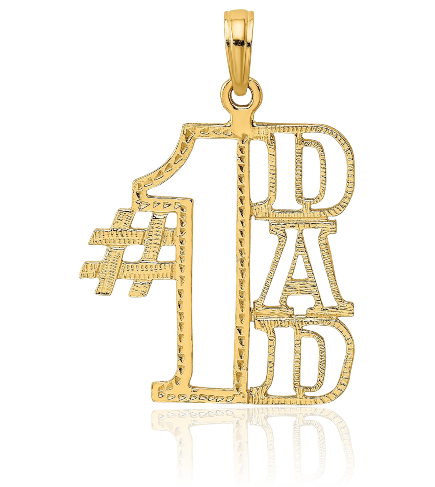 14K Solid Yellow Gold Medium Best Dad Pendant Necklace 24.7mm 1 inch Polished