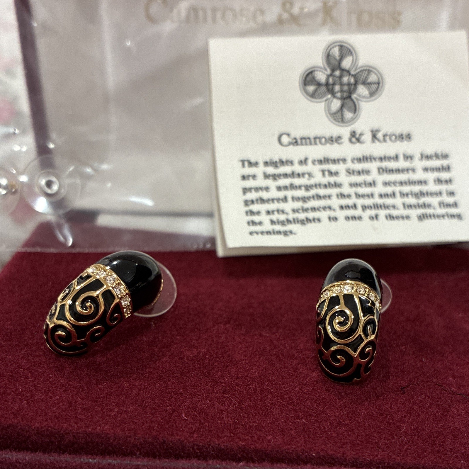 Camrose & Kross Black Enamel Gold Plated Crystal Stud Earrings, Butterfly