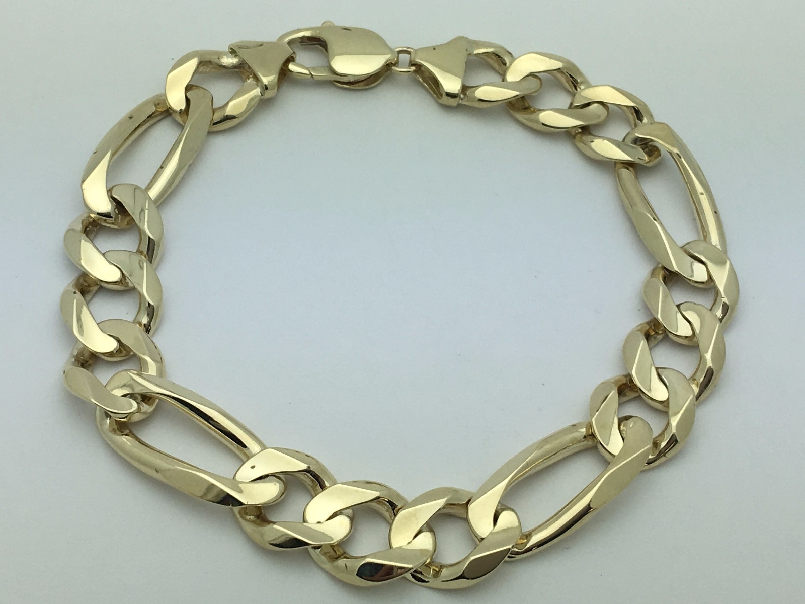 10k Yellow Gold Solid Heavy Link Figaro Chain Bracelet 9.25″ 12.7mm 43.2 grams