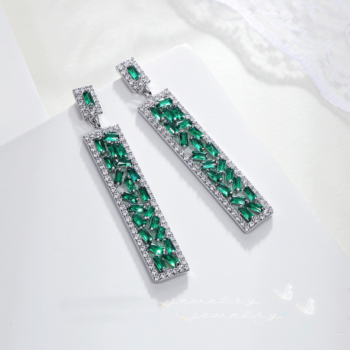 Wedding Party Jewelry Spinel Blue Topaz Gems Luxury Women Dangle Stud Earrings
