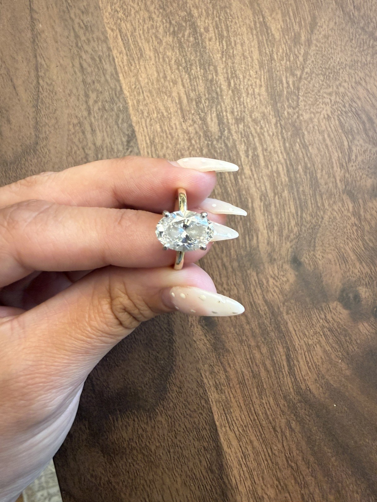 14 karat gold solitaire oval lab grown diamond ring 3.08 carats size 6